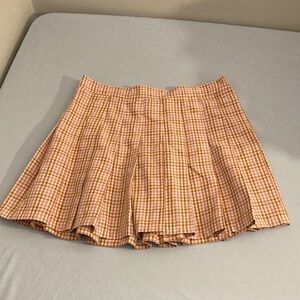 Aerie Checkered Skater Skirt - Orange, pink and White